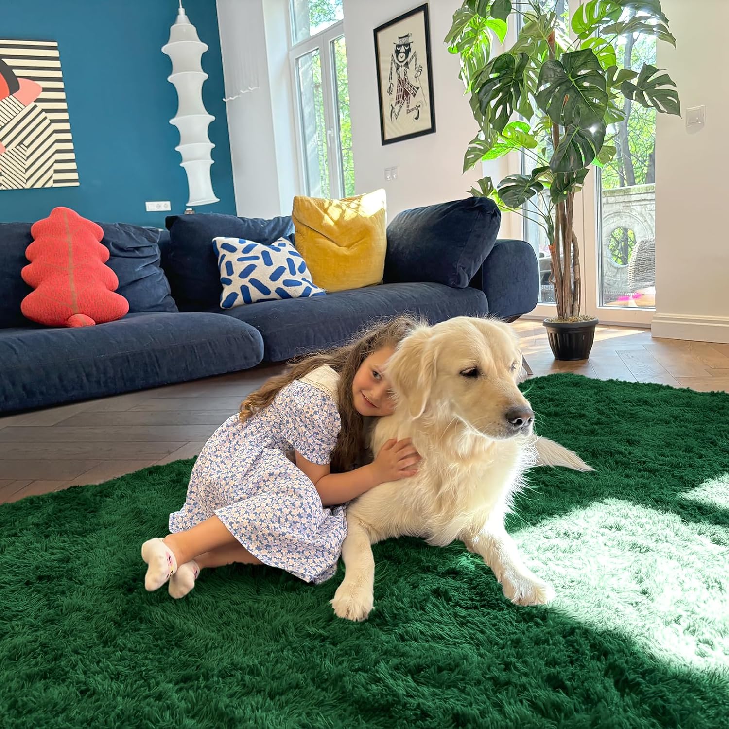 OLANLY Large Area Rug - Soft Fluffy Shaggy Indoor Carpet for Living Room & Bedroom | 5x8, Dark Green