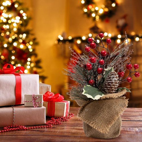 LOHASBEE Mini Christmas Tree - 10-Inch Portable Tabletop Decor with Red Berries | 2-Pack for Holiday Cheer