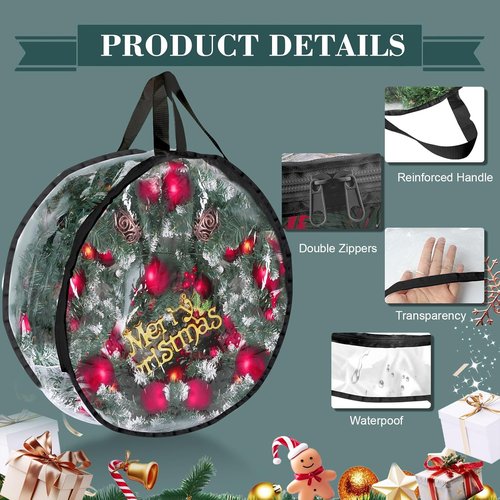 Clear PVC Christmas Wreath Storage Container by [Brand Name] - Waterproof & Dustproof for 24-Inch Wreaths | 2-Pack
