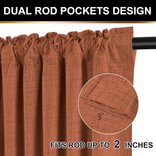 100% Blackout Shield Blackout Curtains - Thermal Insulated Rod Pocket Drapes | 50W x 108L, Orange, 2 Panels Set