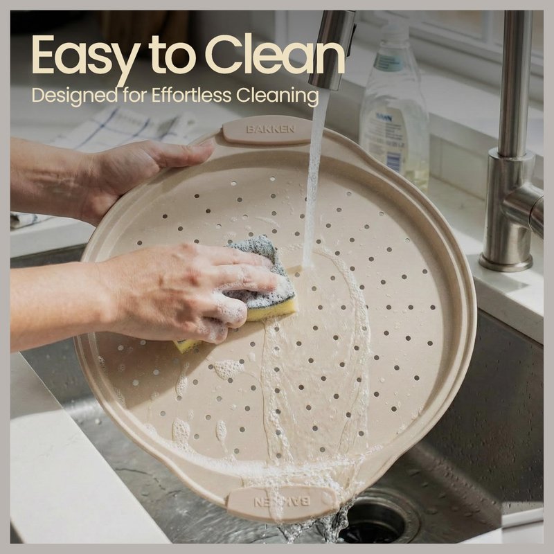 Bakken Pizza Baking Pan - Round Perforated Carbon Steel Pan with Non-Stick Marble Coating, Oversized Silicone Handle, Dishwasher Safe, High-Temperature Resistant, Durable & Easy Cleanup White, 2 Pack