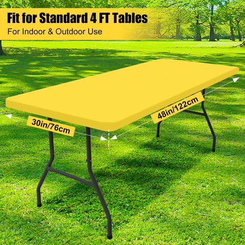 Smiry 2 Pack Rectangle Picnic Table Cloth, Waterproof Elastic Fitted Tablecloths, Washable Polyester Rectangular Patio Table Cover for Camping, Indoor and Outdoor (Yellow, 30"x48")
