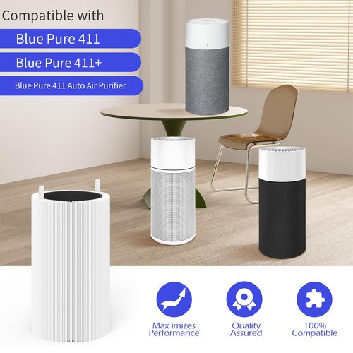 XBWW 4 Packs 411 Replacement Filter Compatible with Blue Pure 411, 411+, 411 Auto & Mini with 6pcs Outer Cloth Pre-Filter Cover