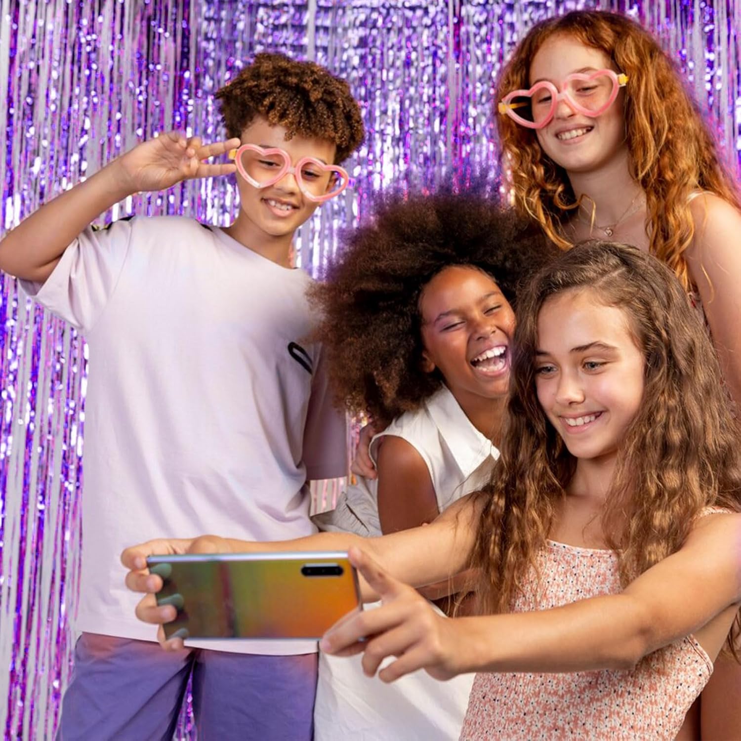 Skiennix Foil Curtain Backdrop - 10 Pack Purple Metallic Tinsel Fringe for Parties & Events