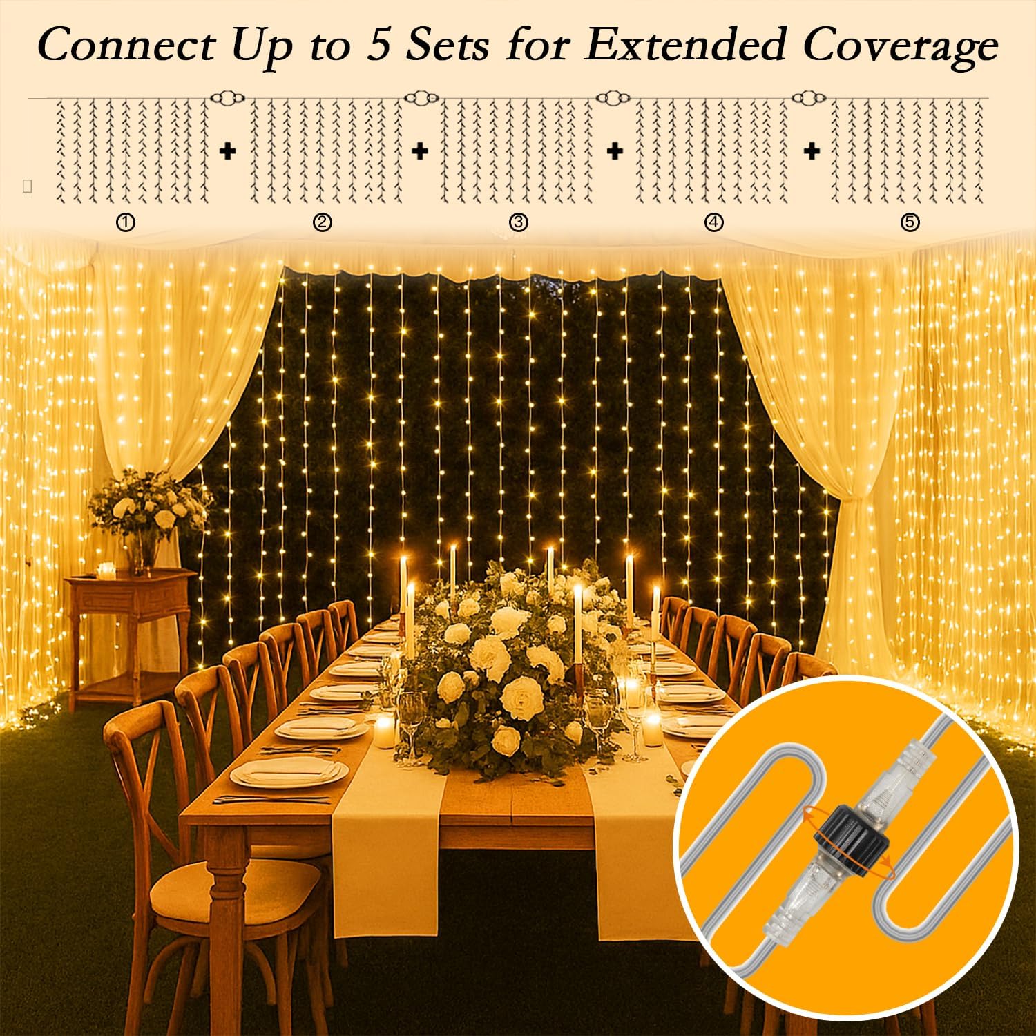 Skiennix 200 LED Curtain String Lights - 9.8 x 6.6FT Waterproof Fairy Lights with Timer & 8 Modes for Indoor/Outdoor Decor