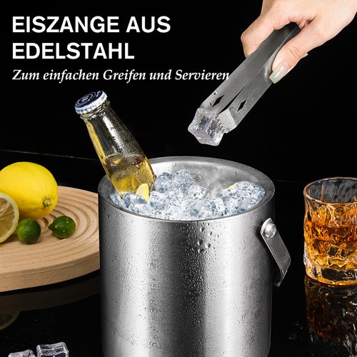 Rorence 2L Ice Buckets for Parties, Stainless Steel Ice Bucket with Lid & Ice Tong, Double Wall Insulated Stainless Steel Champagne Bucket Wine Bucket for Cocktail Bar
