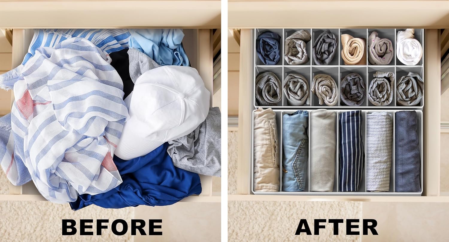 Simple Houseware Underwear Organizer - 7-Piece Drawer Divider Set in Gray for Clutter-Free Storage