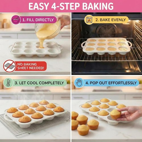 Bake Boss Silicone Muffin Pan - 2-Pack with Metal Reinforced Frame | 12-Cup, BPA-Free, Oven & Dishwasher Safe