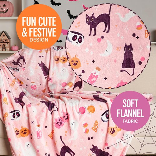 Pink Halloween Blanket - Cute & Stylish for Summerween - Pink Ghost Blanket - Halloween Decor for Bedroom - Soft and Plush - 50 x 60