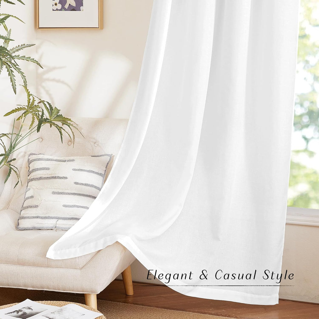 NICETOWN Thick White Linen Bedroom Curtains - Light Filtering Grommet Drapes, 2 Panels, W42 x L63