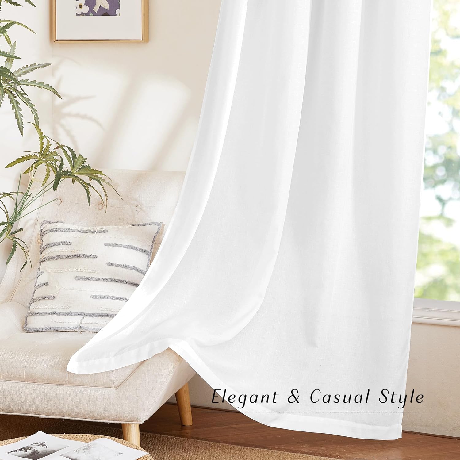 NICETOWN Thick White Linen Bedroom Curtains - Light Filtering Grommet Drapes, 2 Panels, W42 x L63