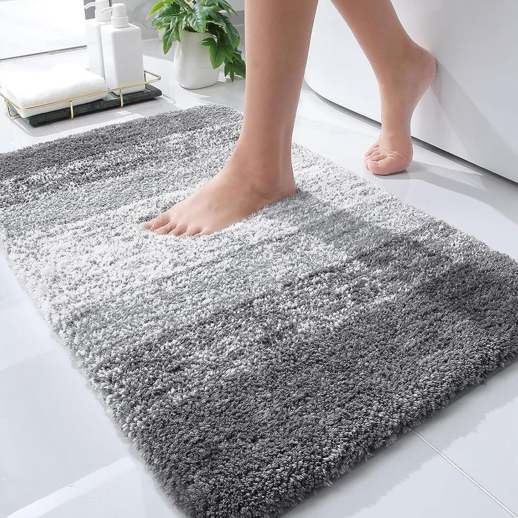 OLANLY Ombre Bath Rug Set - Soft Grey Bathroom Rug (30x20) & Toilet Lid Cover (17.5x15) Bundle