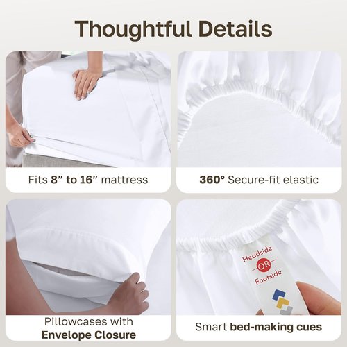 California Design Den Queen Size Sheet Set - Soft 400 Thread Count 100% Cotton, Deep Pockets, White | 6 Pieces