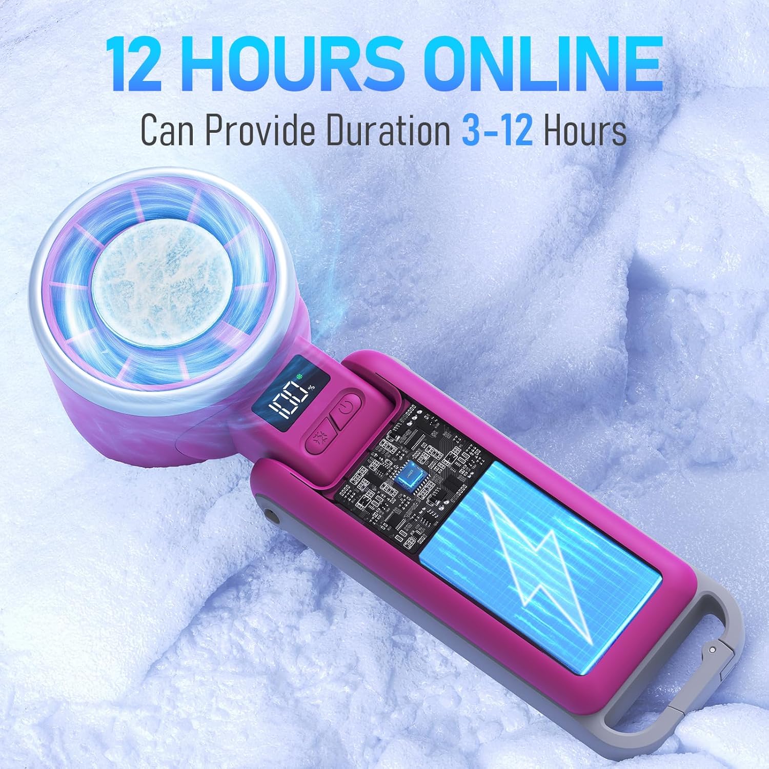 PlayHot Portable Handheld Turbo Fan - Ice Cooling Rechargeable Personal Fan | 5 Speed, 12Hrs Battery Life, Magenta