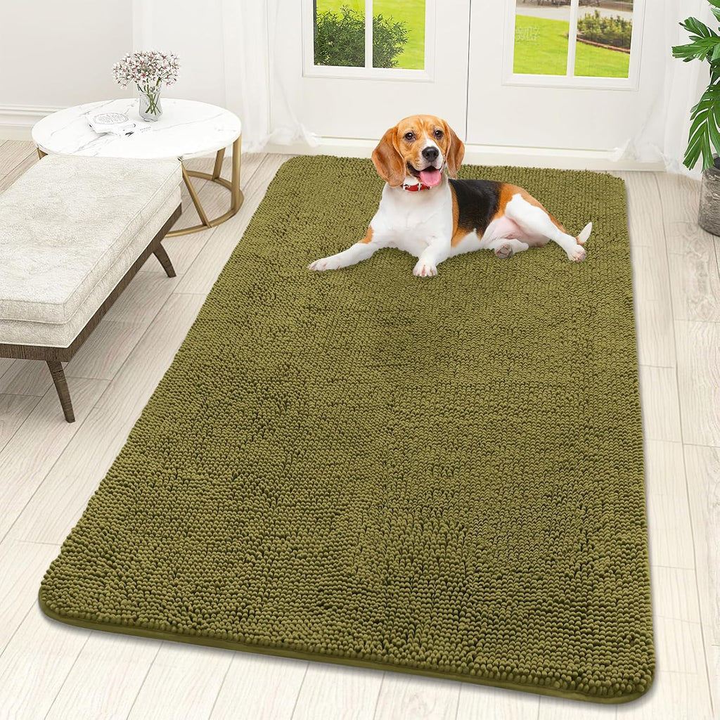 OLANLY Dog Door Mat - Absorbent Non-Slip Washable Doormat for Muddy Paws | 59x32 Inches, Willow Green