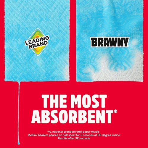 Brawny 3-Ply Tear-A-Square Paper Towels - Strong & Absorbent | 2 Triple Rolls (6 Regular Rolls)
