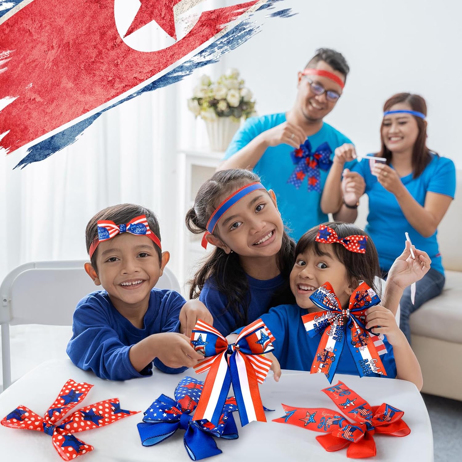 Skiennix Memorial Day Ribbon - 12 Rolls of 60 Yards Stars and Stripes Burlap Wired Edge | Patriotic Crafting