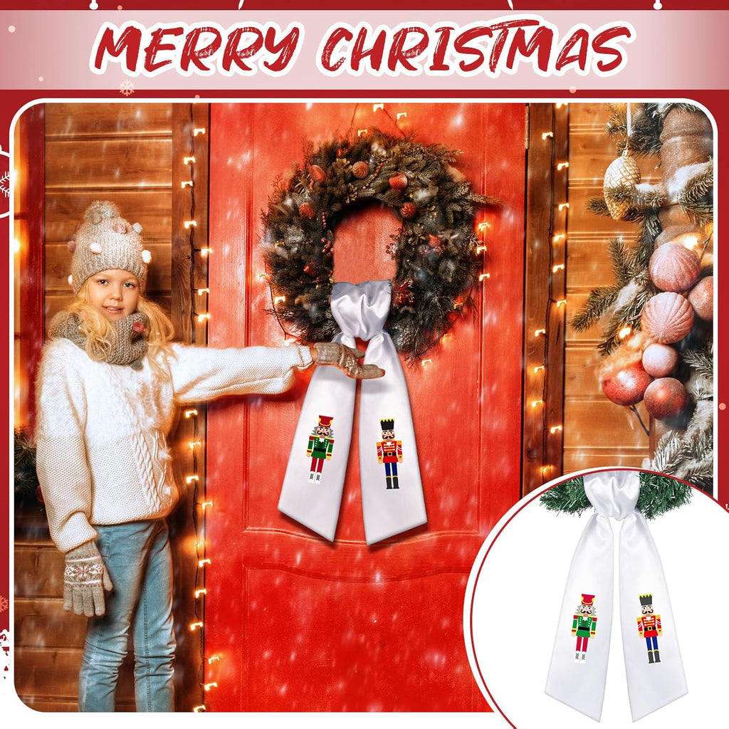 Skiennix Wreath Sash - Satin Blank Sashes for Monogramming | Indoor/Outdoor Home Decor (Red, White, Nutcracker)