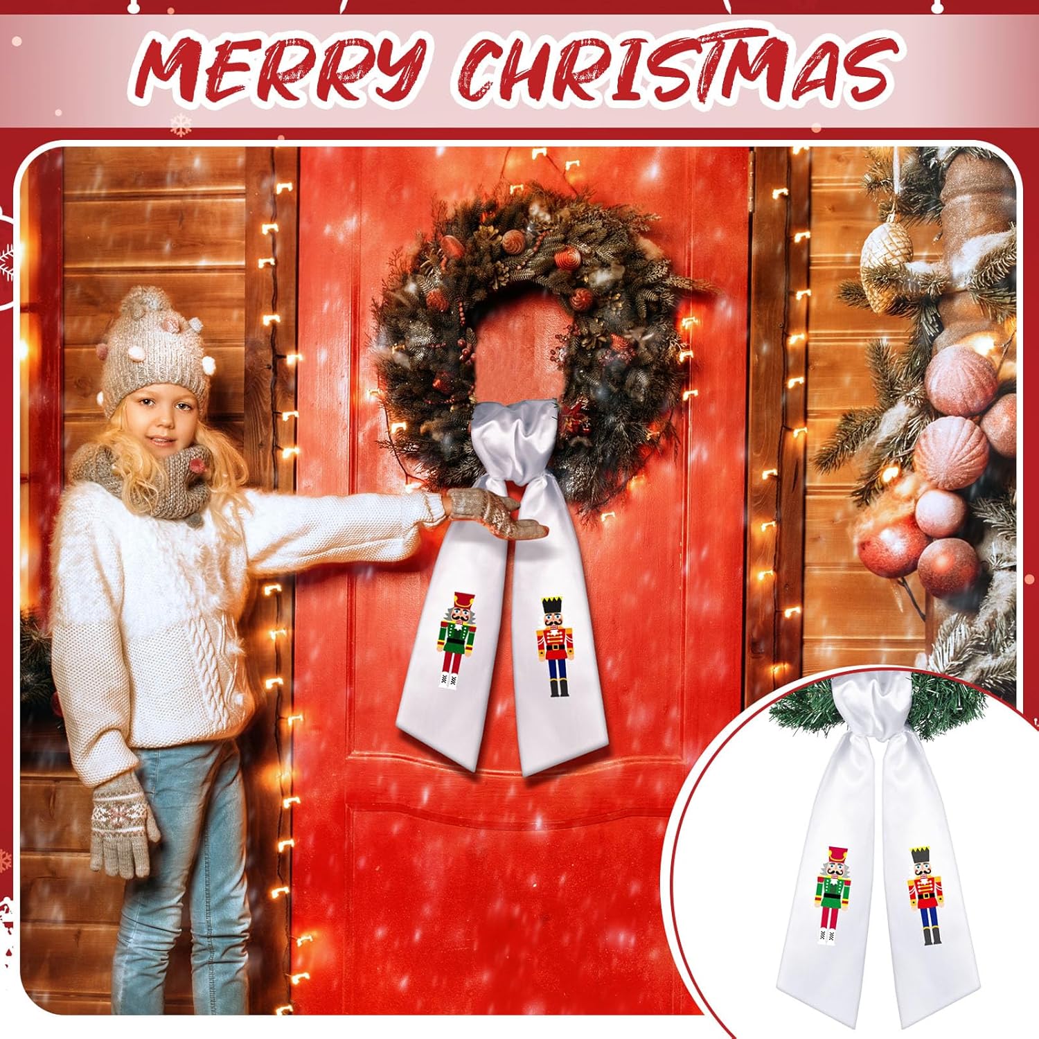 Skiennix Wreath Sash - Satin Blank Sashes for Monogramming | Indoor/Outdoor Home Decor (Red, White, Nutcracker)