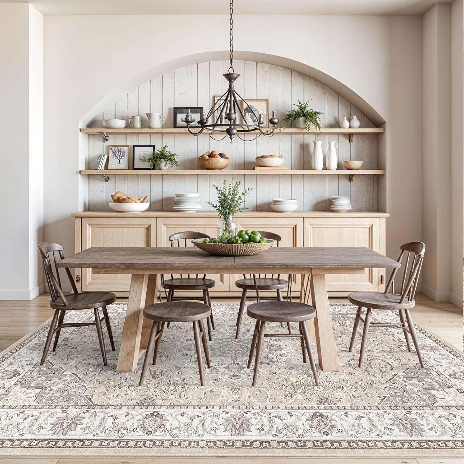 Skiennix 8x10 Living Room Rug - Washable Oriental Stain Resistant Carpet | Ultra Soft Non-Slip Design in Beige