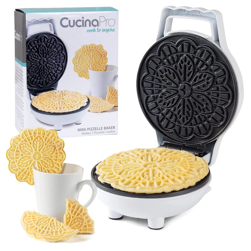 Mini Electric Pizzelle Maker- Makes 1 Personal Tiny Sized 4" Traditional Italian Waffle in Minutes- Nonstick Iron Press w Recipe Book- Dessert Cookie Treat or Housewarming Baking Machine, Gift for Her