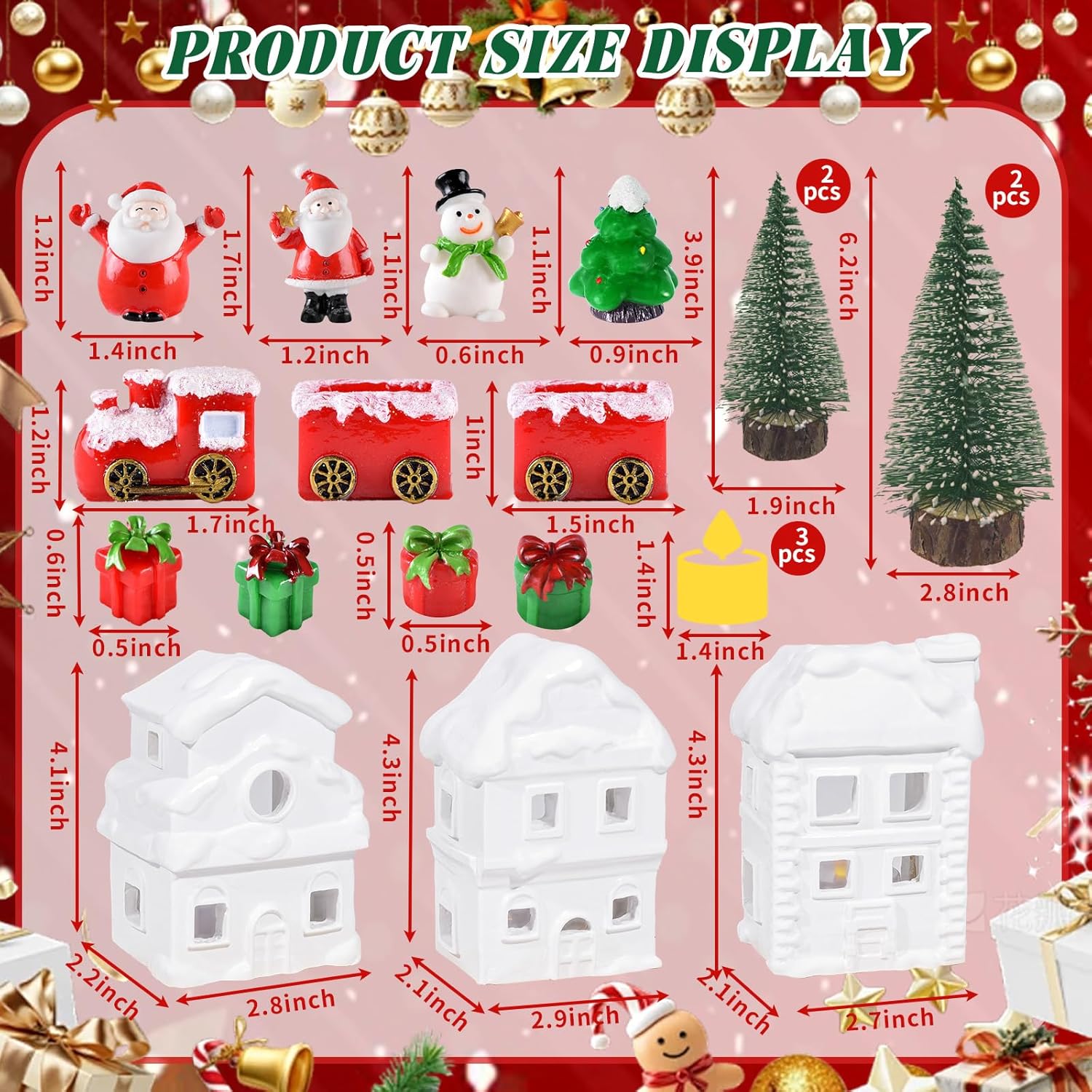 Wowagoga Ceramic Christmas House Village Set - 21 Pcs White Resin Figurines with Light-Up Feature | 4.3 Inch Decor