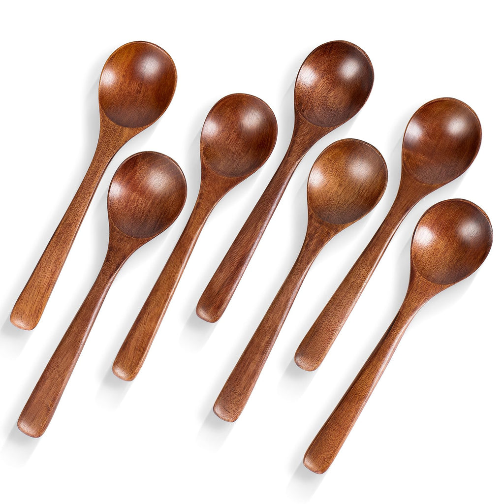 Hefild 7 PCS Wooden Spoons for Eating, 7 inch Wooden Honey Spoons for Tea, Wood Teaspoons for Stirring Coffee, Hard Wood Table Spoon for Cooking, Small Serving Spoon for Soup, Desserts & Cereal
