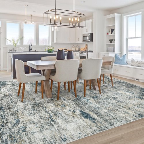 8x10 Washable Area Rug for Living Room: Modern Abstract Rugs Soft Non-Slip Low-Pile Indoor Floor Carpet for Bedroom, Dining Room, Nursery (BlueGreyBrown, 8'x10')