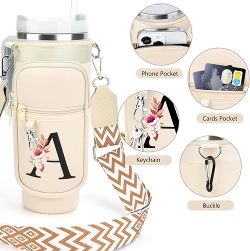 LOKASS Personalized Water Bottle Holder - Strap for 40 oz Stanley Cup Tumbler | Ideal Gift for Women & Girls