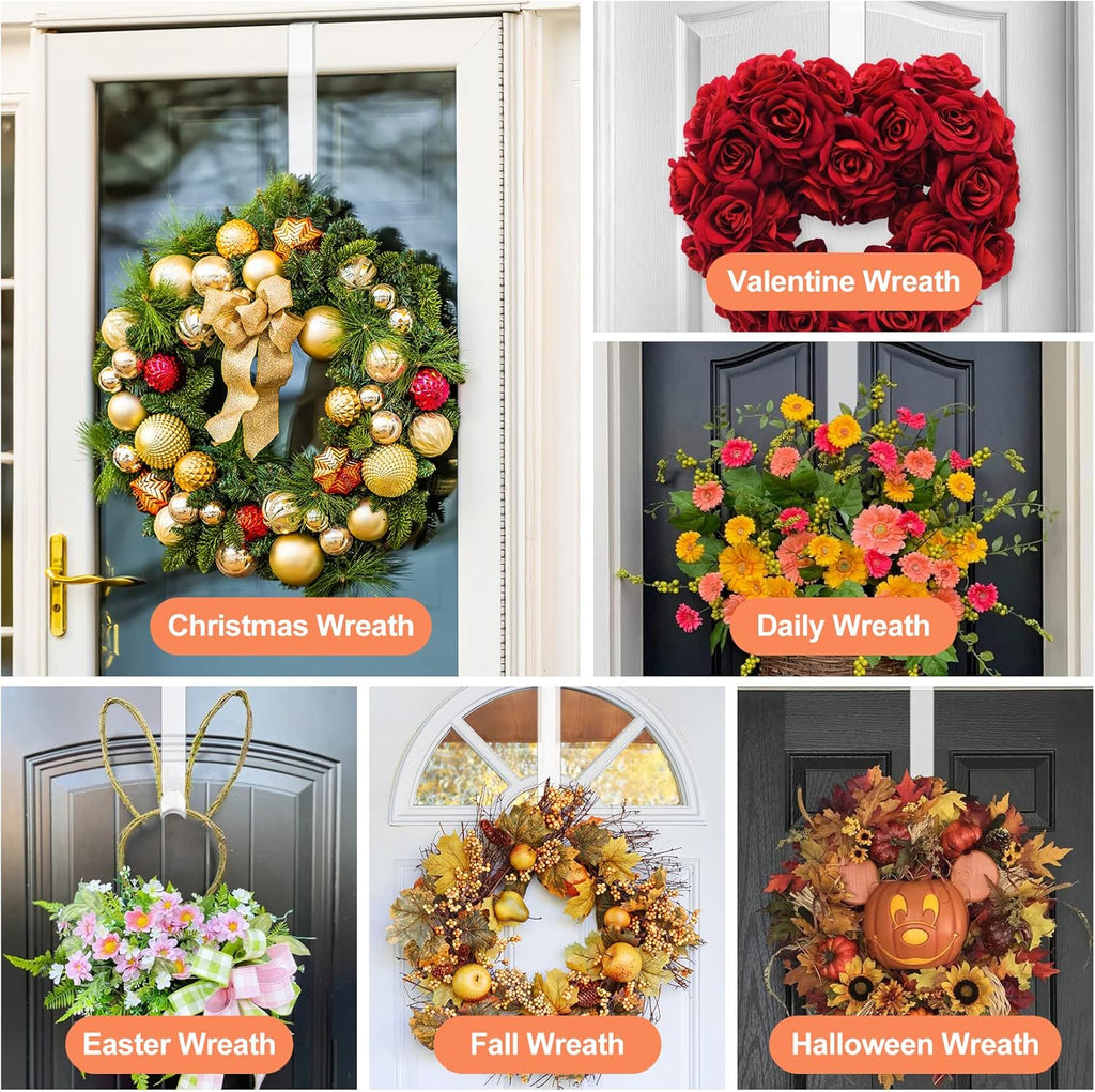 Skiennix 12" Clear Wreath Hanger - Non-Scratch Over The Door Hooks for Slim Organizer Decor