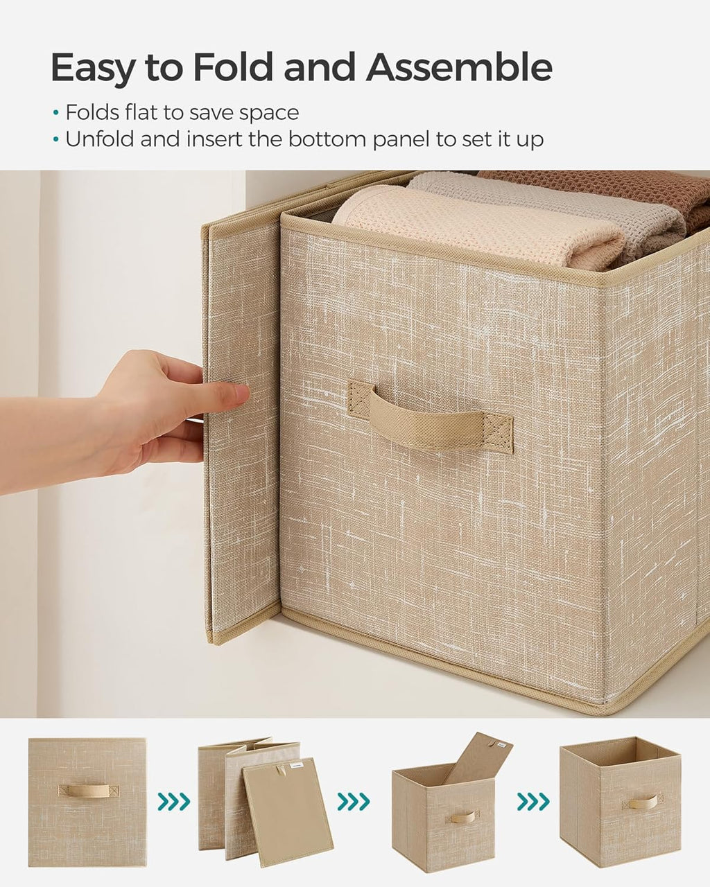 SONGMICS Storage Cubes - 11-Inch Non-Woven Fabric Bins with Double Handles - Set of 6, Sand Beige Closet Organizers