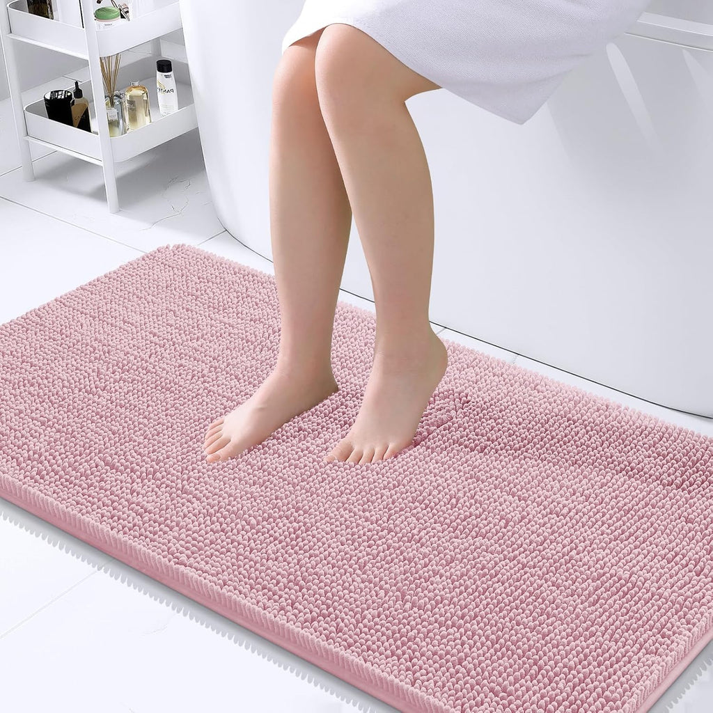 OLANLY Large Bathroom Rugs - Extra Soft Chenille Bath Mat with Rubber Backing | Quick Dry, Machine Washable, Dusty Rose 40x24