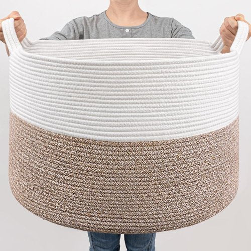 Goodpick Large Woven Rope Storage Basket - 83L for Blankets | Ideal for Living Room & Dorms - 21.7 x 13.8 Inches
