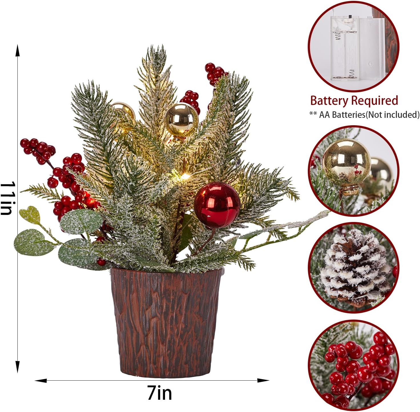 Skiennix Mini Christmas Tree - Festive Tabletop Decoration with Lights & Ornaments | Perfect for Holiday Parties