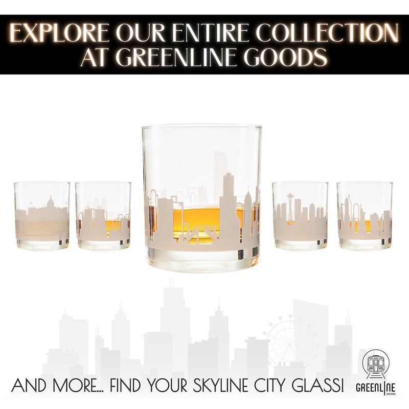 Greenline Goods Whiskey Glasses – 10 oz Drinkware for Chicago Lovers (Single Glass) - Etched with Chicago, IL Skyline - Premium Decorative Glassware