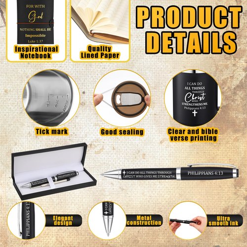 Shellwei 6 Pcs Valentine's Day Christian Gifts 17 oz Christian Coffee Mugs Leather Bible Notebook Religious Pen Metal Bookmark Greeting Card Box Present for Valentine's Pastors Gifts(Black)