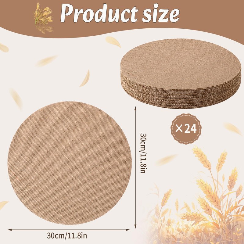 SEPGLITTER 24 Pcs Round Burlap Placemats Bulk 11.8 inches Brown Reusable Natural Jute Table Mats for Wedding Dinner Party Farmhouse Dinner Table Decor