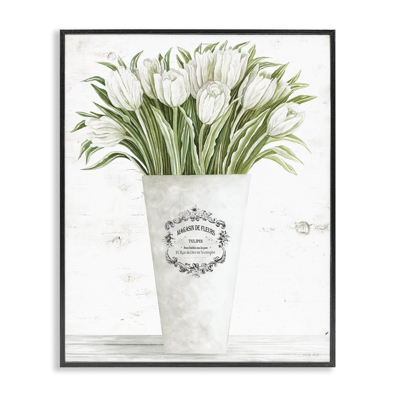 Stupell Industries 'Tulip Bouquet in Parisian Vase', Framed Giclee Art, Black, 16 x 20 Inches, Easy to Hang and Sturdy, Made in USA, by Cindy Jacobs