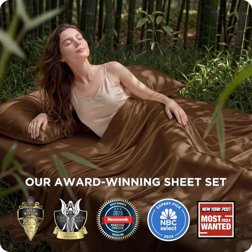 Bedsure Cooling Bed Sheets - Breathable Rayon from Bamboo | Soft & Luxurious Full Size, Deep Pocket Up to 16 Inches, Brown
