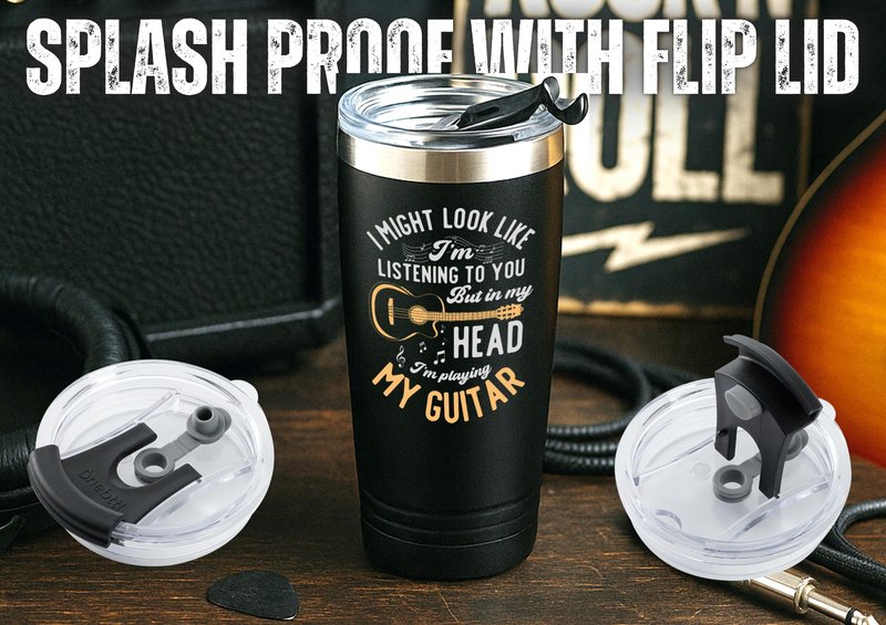 Onebttl Guitar Gifts For Men, Guitarist Music Lover Musical Gift for Musician, 20 oz Stainless Steel Insulated Tumbler with Straw, Lid, in My Head