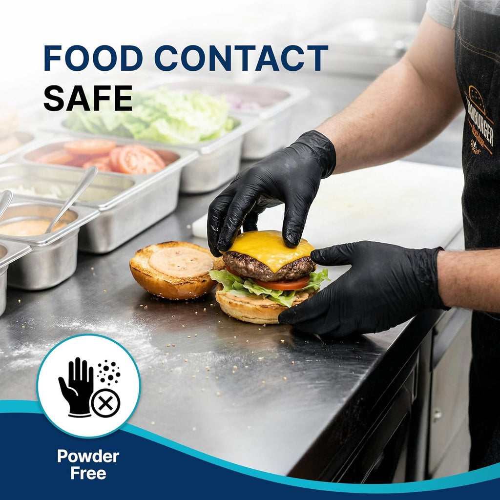 Schneider Nitrile Exam Gloves - 4 Mil Black Disposable, Latex-Free & Food Safe for Cooking & Prep
