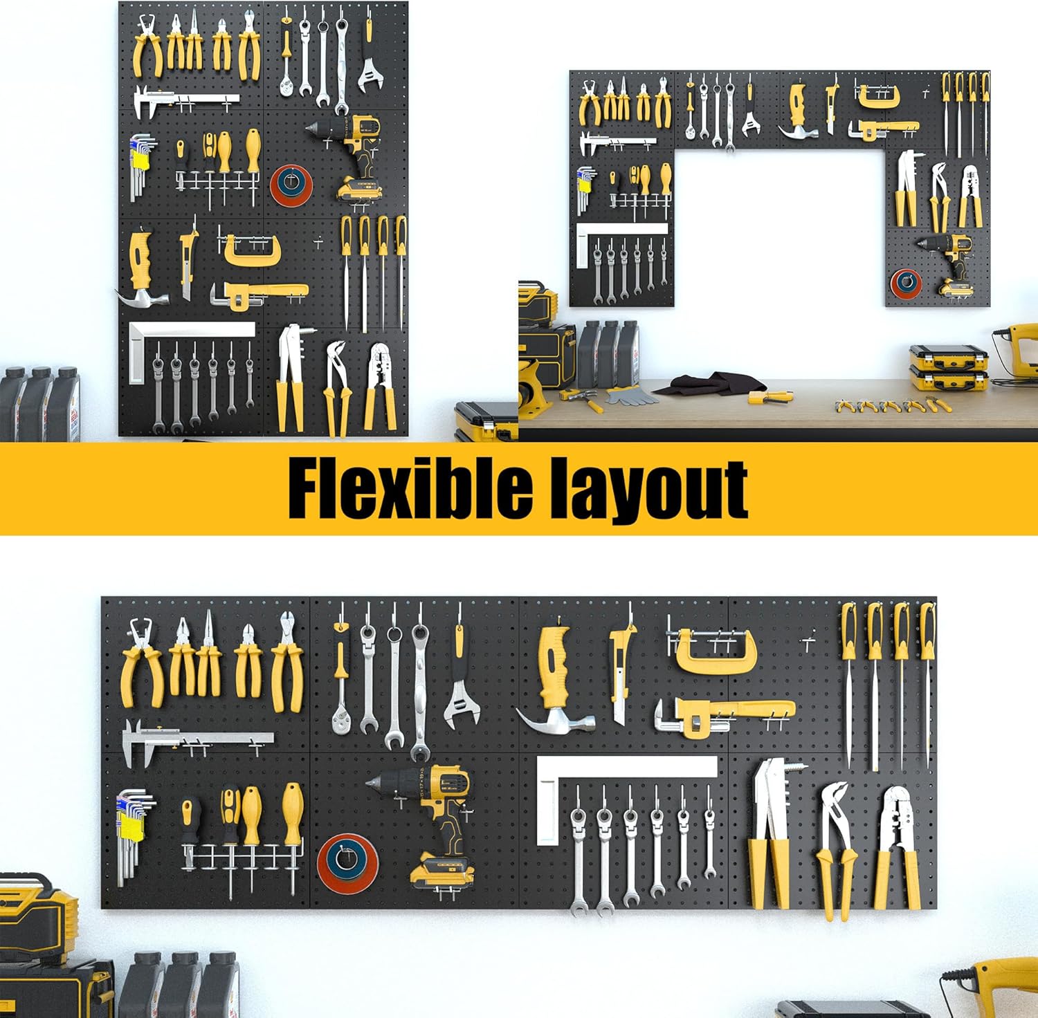 Spampur Pegboard Panels - 8 Pack Heavy-Duty Wall Organizer with 50 Hooks | Black for Home & Garage