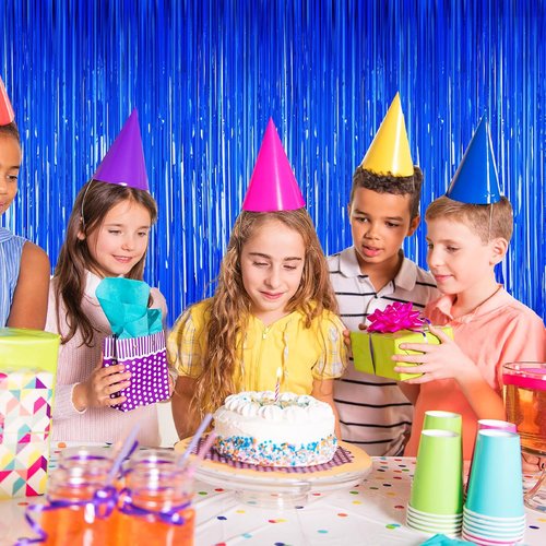 Blue Party Decorations - 2-Pack Tinsel Backdrop Streamers for Ocean-Themed Events | Birthday & Wedding Decor
