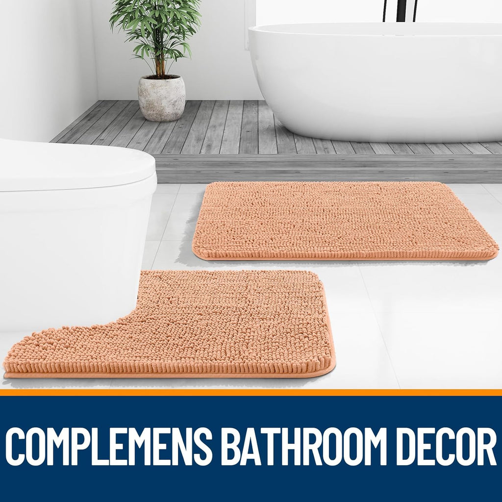 OLANLY Bath Rugs - Extra Soft Chenille with Rubber Backing | Quick Dry, Machine Washable, 24x16, Peach