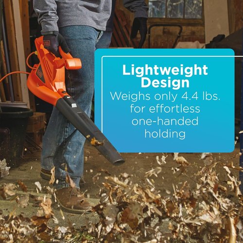 BLACK+DECKER Electric Leaf Blower - Lightweight Handheld Design, 180 MPH Airspeed, 7-Amp Power