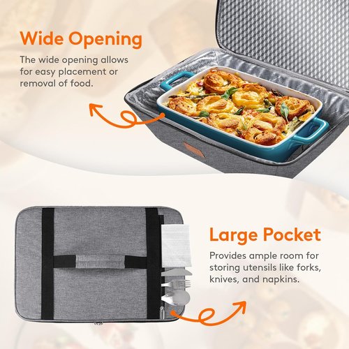 Lifewit Insulated Casserole Carrier - Thermal Tote for Hot or Cold Food | Fits 9"x13" Baking Dish, Gray