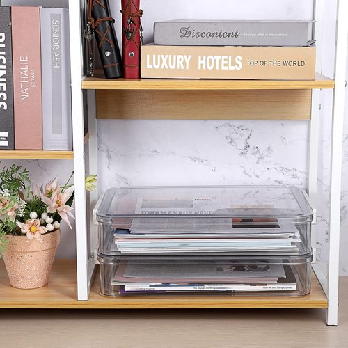 BTSKY Plastic Storage Containers - 2 Pack Portable Document Organizers with Lids | Stackable A4 File Boxes (Big, White)