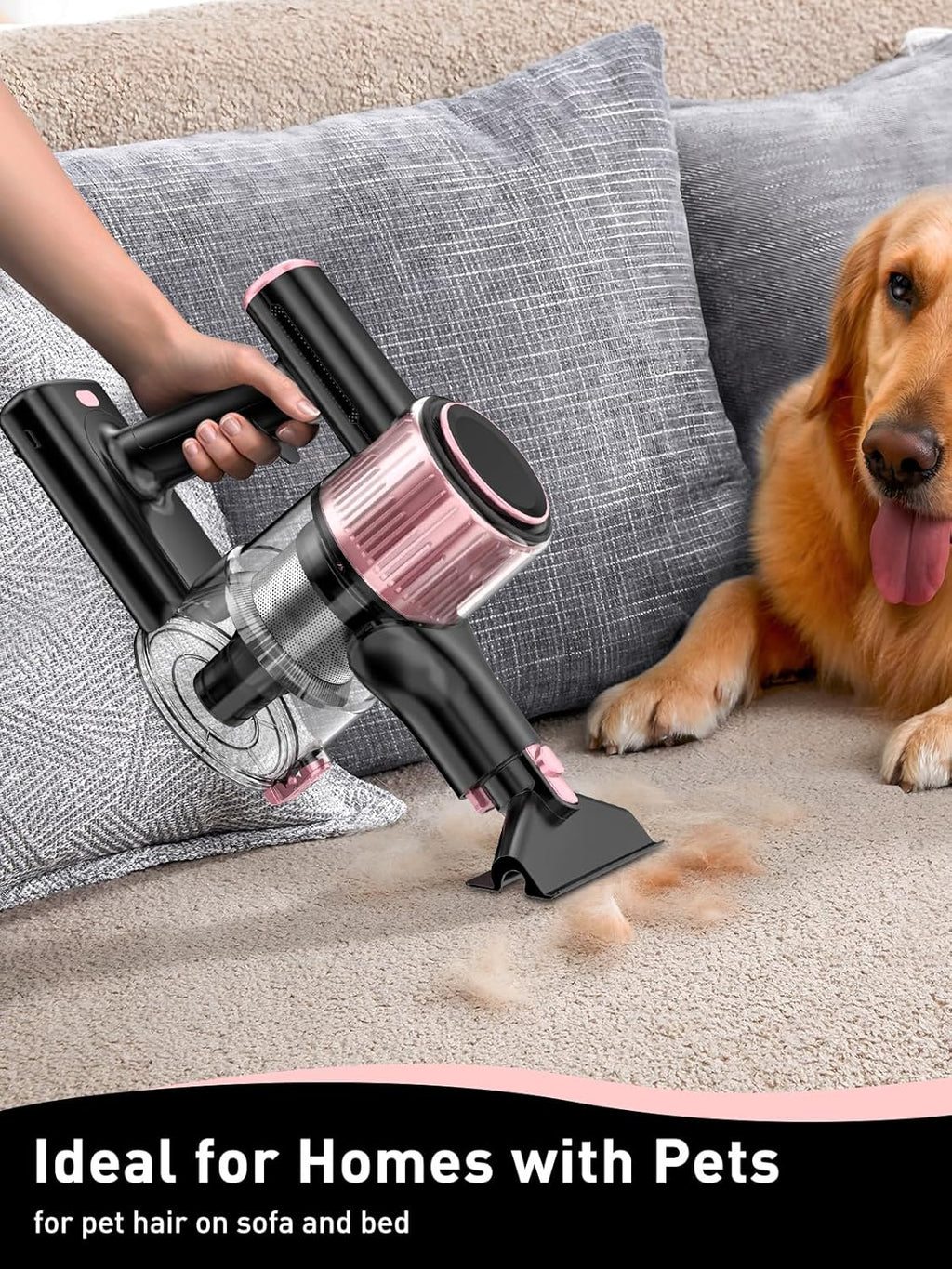 VICEASE Cordless Vacuum Cleaner - 8-in-1 Powerful Suction with LED Display & 45 Min Battery Life | Pink