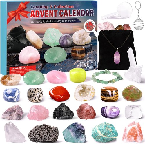 Crystal Advent Calendar 2024 - 24 Days of Gemstones & Geodes | DIY Bracelet & Necklace Kit for Kids
