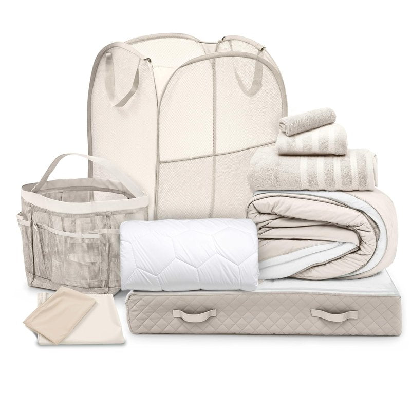 Hearth & Harbor Complete Dorm Room Set, Twin XL Comforter Set, Sheet Set, Mattress Protector, Towels and Organizers - All Dorm Accessories Included